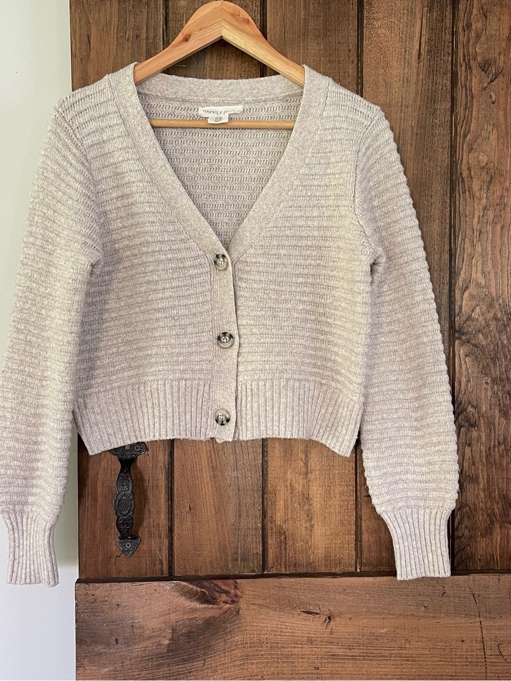 Happily Grey Oatmeal Heather Chunky Textured Rib Knit Crop Cardigan Medium